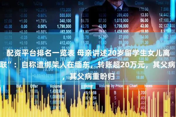 配资平台排名一览表 母亲讲述20岁留学生女儿离奇“失联”：自称遭绑架人在缅东，转账超20万元，其父病重盼归